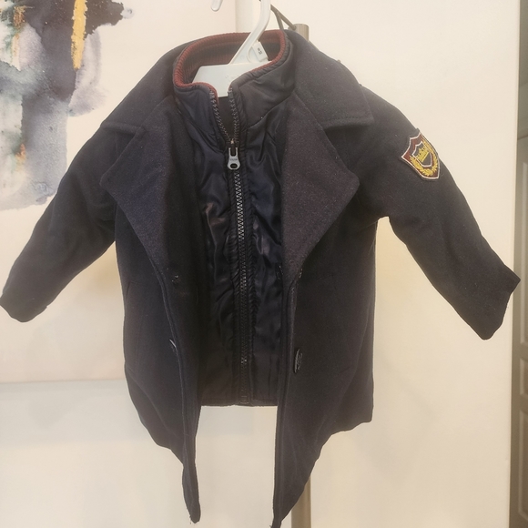 KOALA,wool boys size 9 month navy blue zip up and button up ( 2 layer)pea coat. - Picture 2 of 16